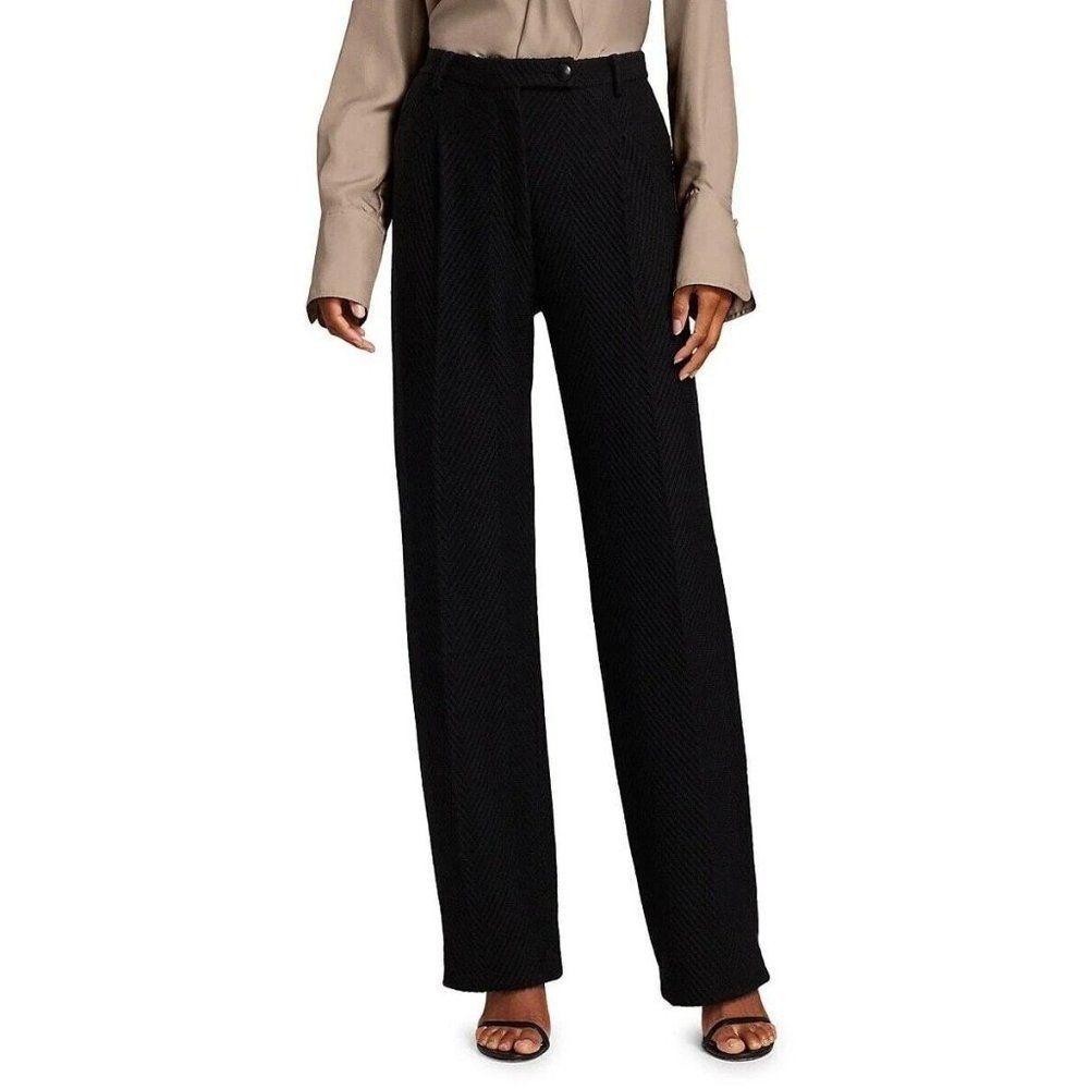 NWOT $1295 ST JOHN WOMENS HERRINGBONE KNIT WOOL TROUSERS IN BLACK SIZE 14